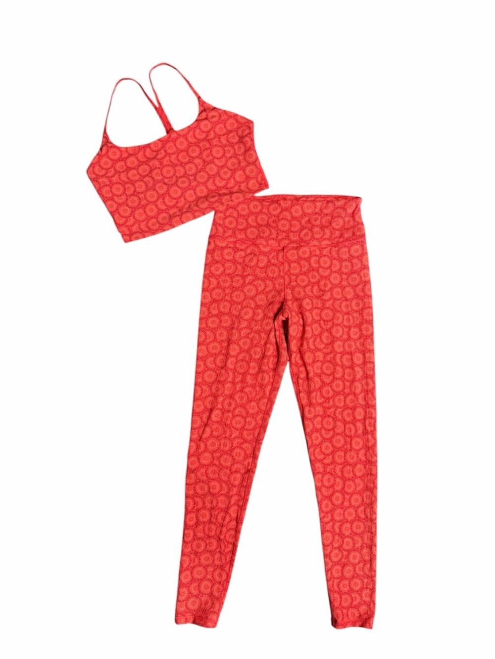 Glyder Apparel Red Orange Patterned Sultry Legging and Top Athletic Set Large